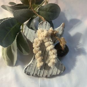 New Angel ornament Rustic Primitive whitewashed with a bell, set of two.